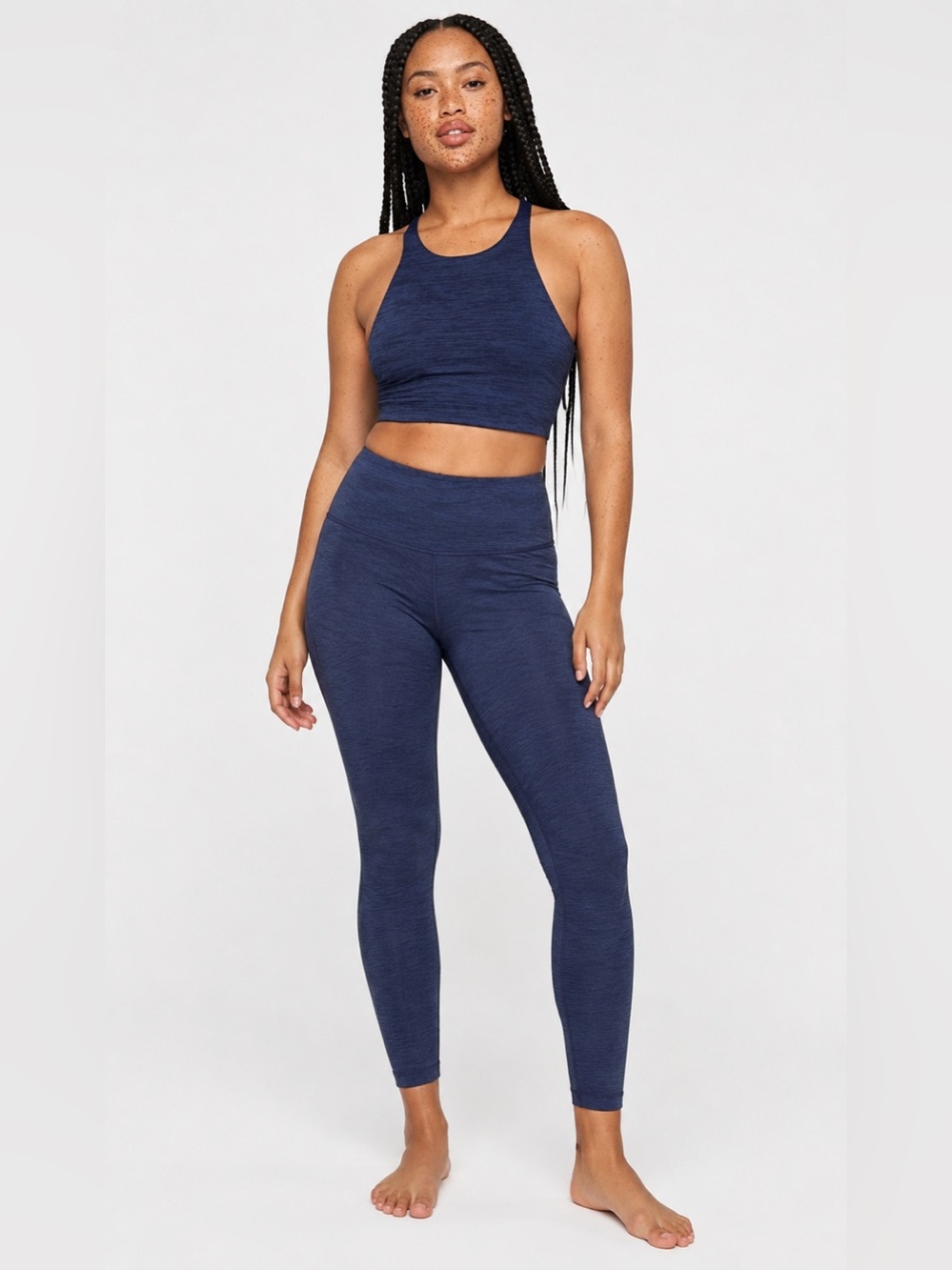 OUTDOOR VOICES Baltic Move Free Navy Blue Marble High Neck Sports Bra
